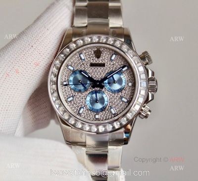New Full Diamond Rolex Daytona Stainless Steel Swiss 7750 Replica Watch