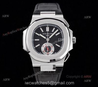 New Patek Philippe Nautilus 5980 Black Dial Black Leather Strap Swiss Made Replica Watch
