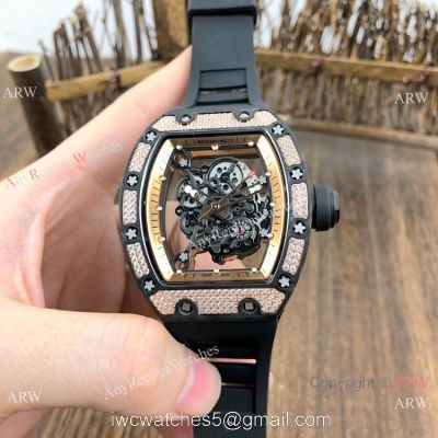 SWISS Replica Richard Mille Rm055 Rose Gold Diamond Watch  V2 version