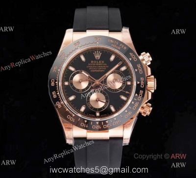 Noob Factroy V3 Rolex Daytona Rubber Band Rose Gold Black Dial Watch