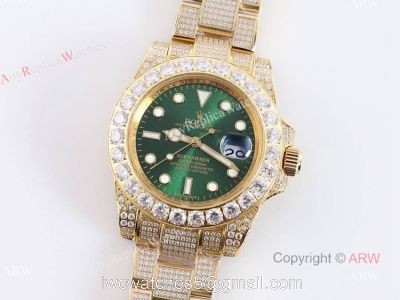 Gold Rolex Submariner Clone Green Dial Diamond Watch 11610