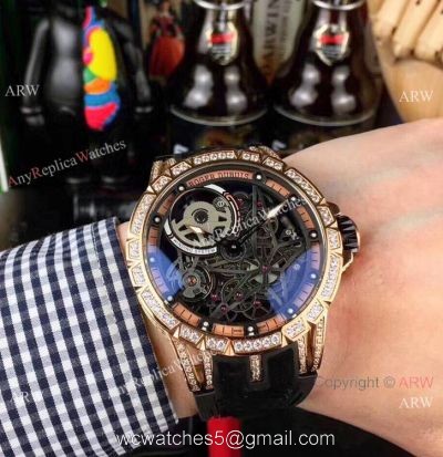 New Copy Roger Dubuis Excalibur Automatic Skeleton Watch Rose Gold Diamond