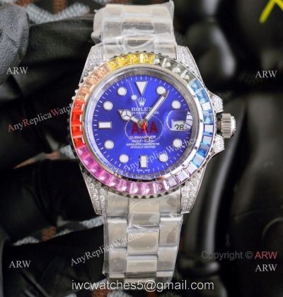 Top Replica Rolex Submariner Rainbow Bezel Blue Dial Watch