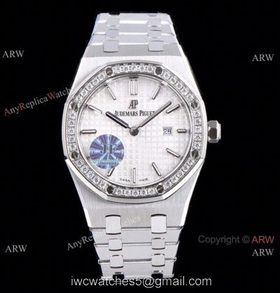JF Swiss Copy Audemars Piguet Lady Royal Oak Watch White Dial Diamond Bezel 33mm