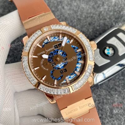 Best Replica Ulysse Nardin Automatic Watches Chocolate Dial Diamond Bezel