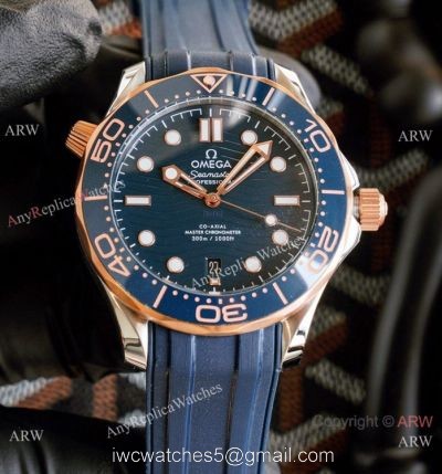 Best Quality Copy Omega Seamaster Diver 300M Watches Rose Gold and Blue
