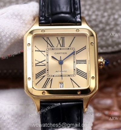 AAA Replica Cartier Santos-Dumont Swiss 9015 Watch All Gold Couple Wrist