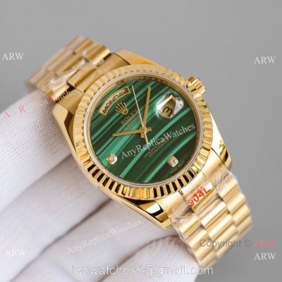 Swiss Copy Rolex Day-Date 36mm Watch Yellow Gold and Malachite Green