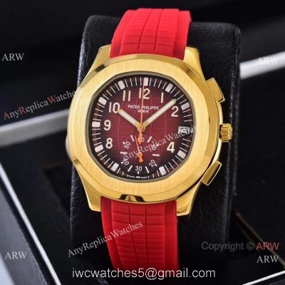 Best Replica Patek Philippe Red Gradient Dial Red Rubber Strap Watches VK Quartz
