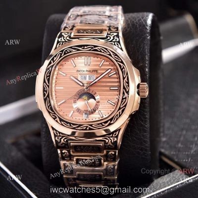 Patek Philippe Annual Calendar Copy Watches Rose Gold Engraving