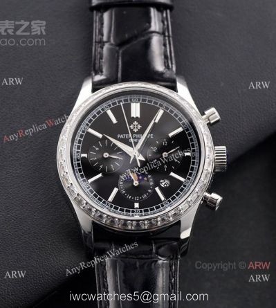 2021 New Patek Philippe Geneve Complications Swiss 9100 Watch Diamond Bezel Black Face
