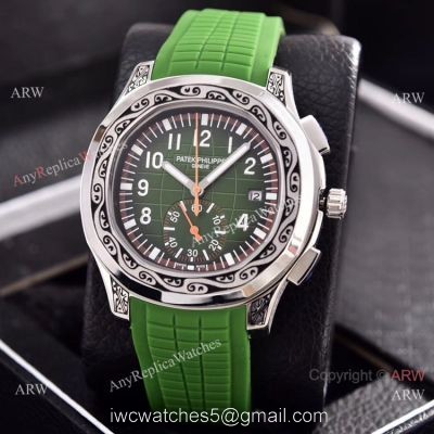Copy Patek Philippe Aquanaut  Engraving Watch Green Rubber Strap