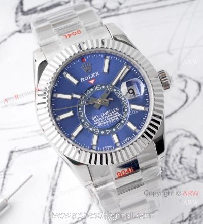 Swiss Copy Rolex Sky-Dweller Watch Bue Dial 904L Steel Swiss 9001 Movement
