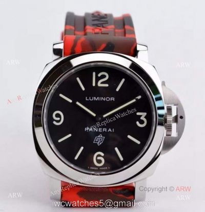 Copy Panerai PAM 00000 Luminor 44mm Watch Black Dial With Red Camo Rubber Band