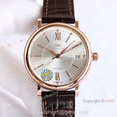 Swiss Replica IWC Portofino 37mm Lady Watch Silver Dial Rose Gold