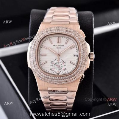 Clone Patek Philippe Nautilus Chronograph Watches Rose Gold and Diamond  Fashion Style