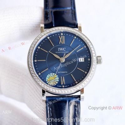Swiss Replica IWC Portofino Blue Dial Diamond Watch 37mm Lady