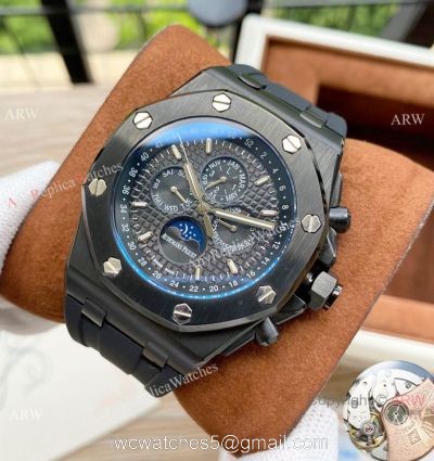 Copy Audemars Piguet Moonphase Watches Black Steel Case