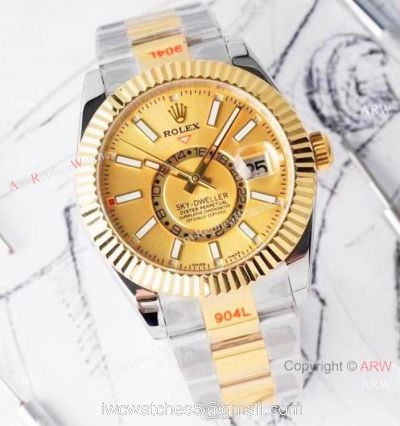 Swiss Grade 1 Rolex Sky-Dweller Copy Watch 904L Two Tone 9001 Movement