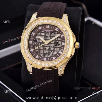 Replica Patek Philippe Aquanaut Watches Brown Hollow Dial Diamond Bezel