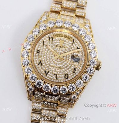 Best Replica Rolex New Oyster Perpetual Pearlmaster 39 Watch Gold Diamond Case Arabic Scripts Markers