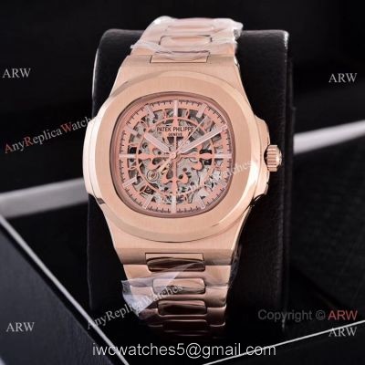 Faux Patek Philippe Nautilus Skeleton Dial Rose Gold Watches