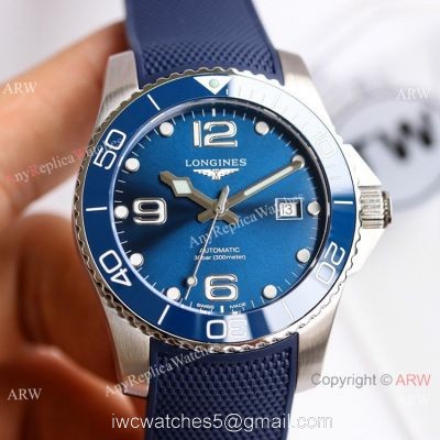 Swiss Longines Hydroconquest Watch Blue Rubber Strap 41mm