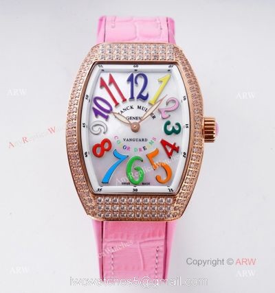 New Franck Muller Vanguard 32 Replica Ladies Watch With Pink Leather Strap