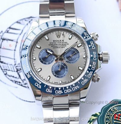 Copy Rolex Daytona Stainless Steel Watch Gray and Blue Dial