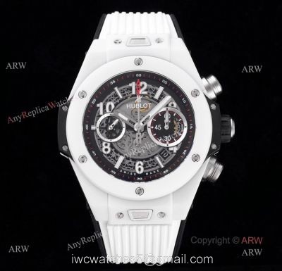 New Hublot Big Bang White Rubber Strap Hublot White Ceramic HUB 1242 Movement Swiss Replica Watches