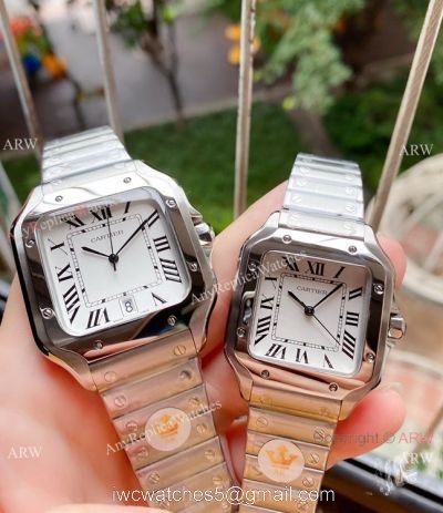 New! Japan Grade Santos De Cartier Couple Watch Stainless Steel Roman Markers