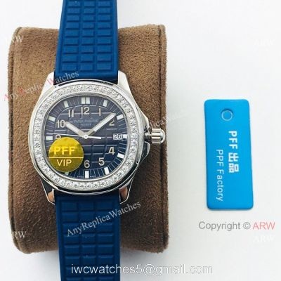 PFF Swiss Patek Philippe Aquanaut Luce Quartz Watch SS Blue Dial Lady 35.6mm