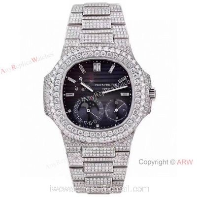 Iced Out Patek Philippe Nautilus Moon Phase Power Reserve 5712 Watch Swiss Grade Watch