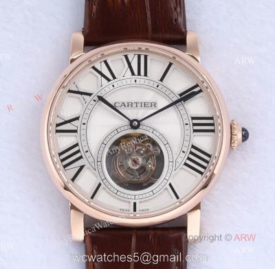 Best Version  New Cartier Rotonde De Cartier Tourbillon Rose Gold Case White Roman Dial Replica Watch