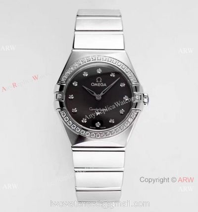 NEWEST! Swiss Copy Omega Constellation Gray Dial Diamond Bezel Watch 28mm Women