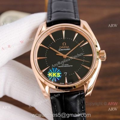Copy Omega Seamaster Black Dial Rose Gold Watch Simple style