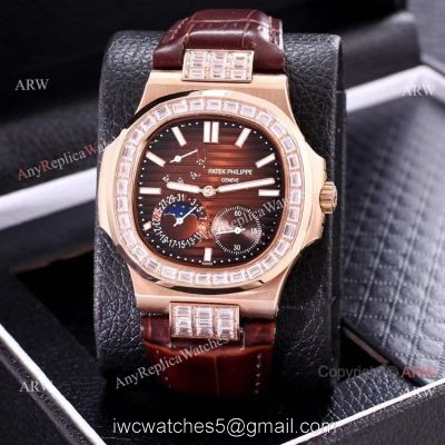 AAA Copy Patek Philippe Nautilus Power Reserve Watch  Rose Gold Diamond Bezel