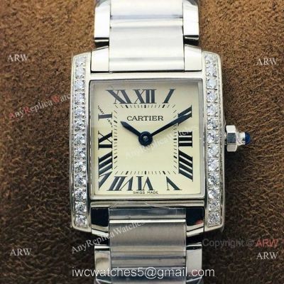 Super Clone Cartier Tank Francaise Cream Dial Diamond bezel Watch Quartz