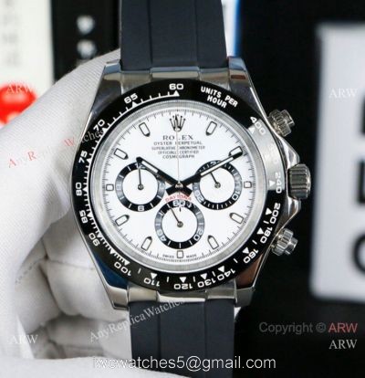 Wholesale Copy Rolex Daytona Rubber Strap Watch 40mm White Chronogarph Dial