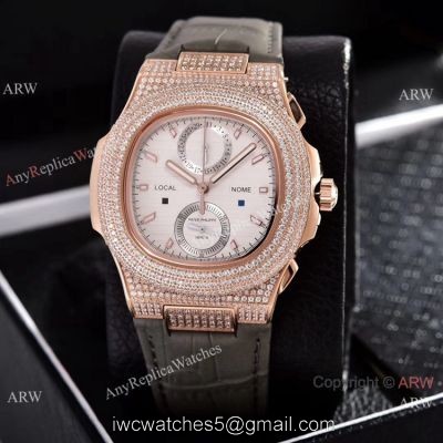 Japan Grade Patek Philippe Nautilus Diamonds Watches Rose Gold White Face