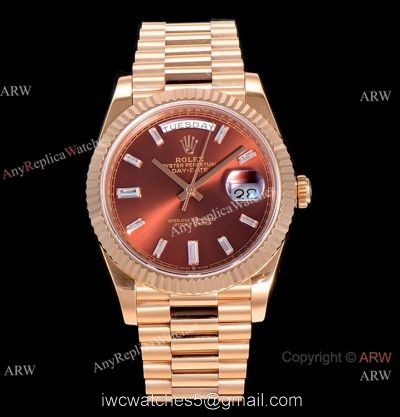 (GM) Swiss 2836 Rolex Day-Date 40mm Watch Chocolate Dial Diamond Markers