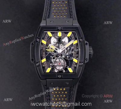 Mens Hublot Masterpiece All Black Rubber Band Tourbillon Watch Replica