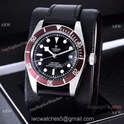 Clone Tudor Heritage Black Bay Automatic Watches Dark Red Bezel Silver Case