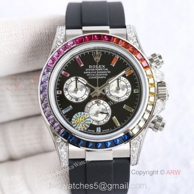 Grade 1A Replica Rolex Daytona Rainbow Stainless Steel Oysterflex Strap Watch Automatic