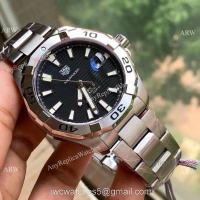 Super Clone Tag Heuer Aquaracer Calibre 5 Watch SS Black Dial Swiss Automatic