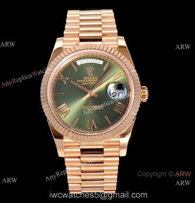 (GM) Swiss Replica Rolex Day-Date 40mm Watch Olive Green Dial Rose Gold
