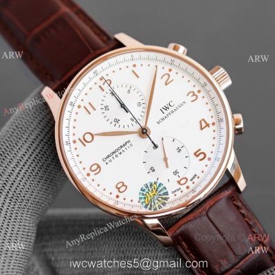 AAA Replica IWC Portuguese Rose Gold White Watches Swiss 7750 Chronograph
