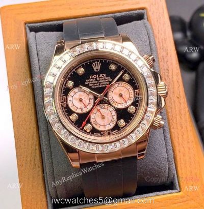 Copy Rolex Daytona Diamond Watch Rose Gold Oysterflex Strap