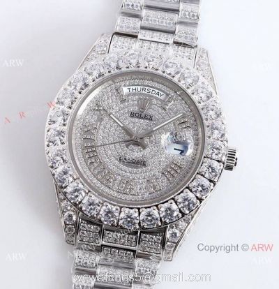 Iced Out Rolex Oyster Perpetual Pearlmaster 39 Watch Diamond Roman Markers
