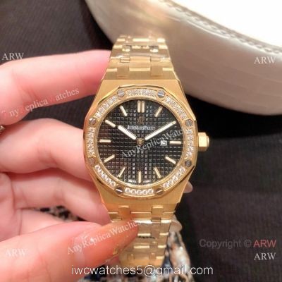 Clone Audemars Piguet Royal Oak Women Watch Diamond Bezel All Gold